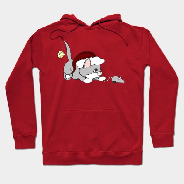 Christmas Products - Kitten playing with a toy mouse Hoodie by tdkenterprises